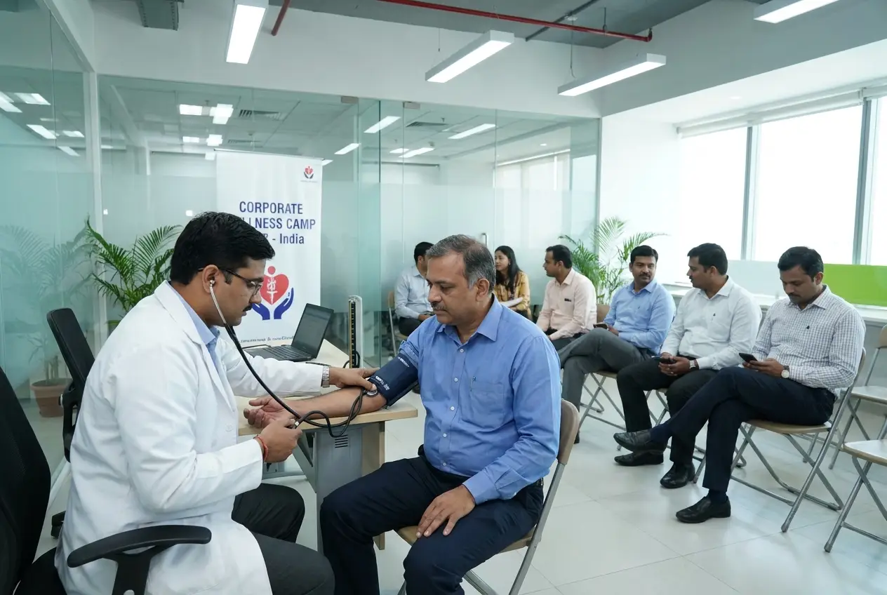 Corporate health check-up camp at an Indian office