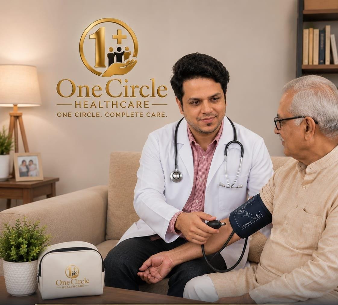 Doctor checking an elderly patient's blood pressure at home